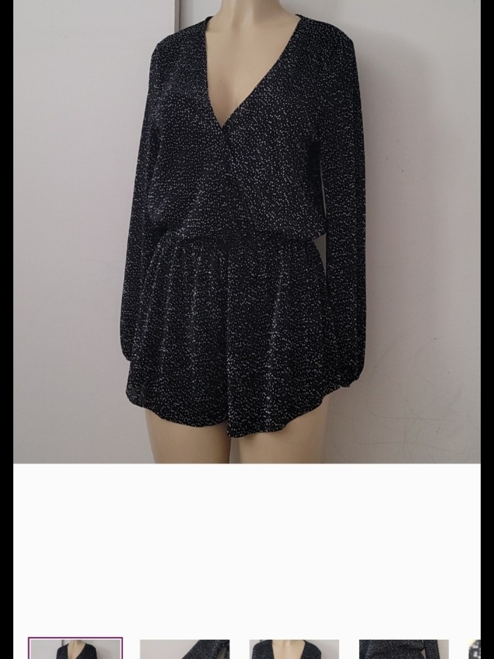 audrey Black Speckle V-Neck Long Sleeve Romper